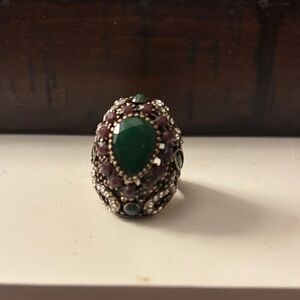 Vintage-Style Green and Purple Cocktail Ring